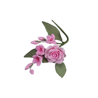 Gum Paste Rose And Stephanotis Spray - Pink