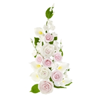 Gum Paste Tea Rose And Calla Lily Spray - Pink