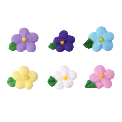 Small Royal Icing Drop Flower With Leaf - Assorted Colors