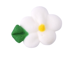 Small Royal Icing Drop Flower With Leaf - White