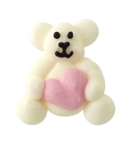 Royal Icing Teddy Bear - White Holding Pink Heart