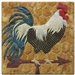 A fabric panel with a black and white speckled rooster standing on a weather vane