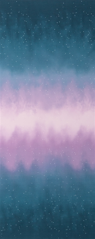Ombre fabric that fades from deep blue to bright violet to white and back, with small white stars.