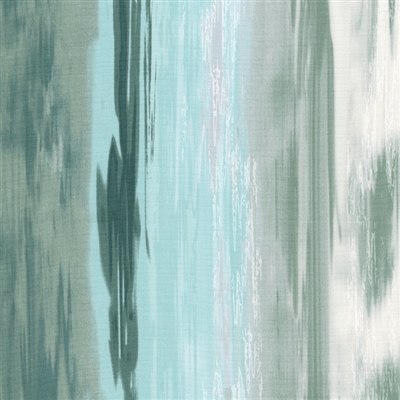 Flowing water screen print in sky blue, moss green, and white.