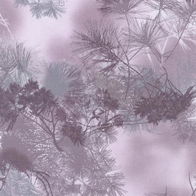 Pine needle screen print in medium to light purple and gray.