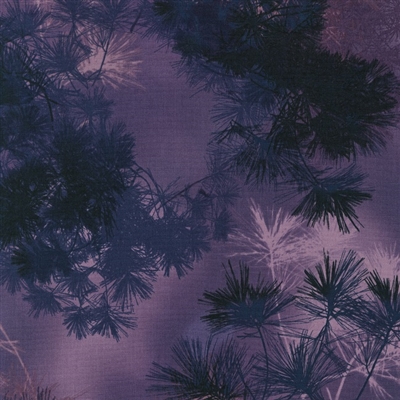 Pine needle screen print in medium to deep purple and navy.
