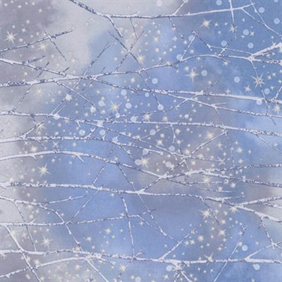 Snowy forest screen print with snowfall lacquer in lavender and periwinkle