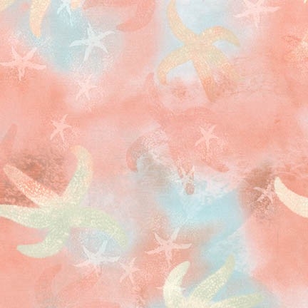 Starfish screenprint in coral with hints of sky blue.