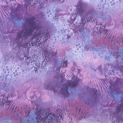 Seashell screenprint in purple with hints of blue and pale pink.