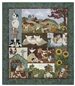 Full quilt  of a pastoral farm scene with barn, horses and sheep grazing, geese, and a scarecrow.