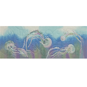 Art print of jellyfish dancing under the waves.