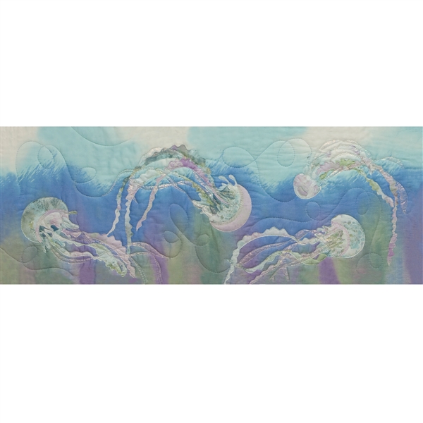 Art print of jellyfish dancing under the waves.
