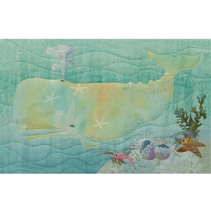 Art print of a frolicking sperm whale and group anemones, a starfish, and a little crab.