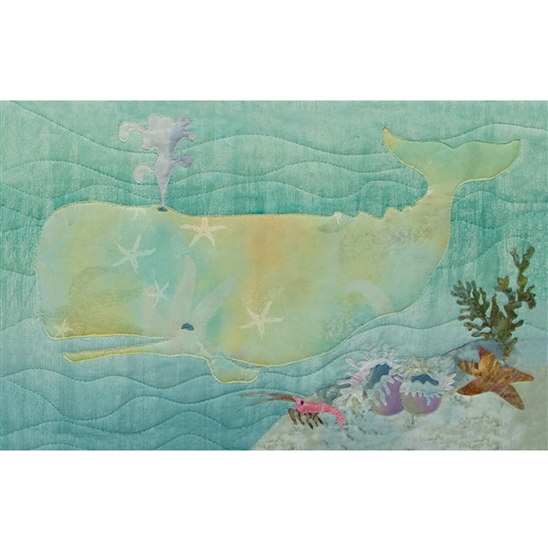 Art print of a frolicking sperm whale and group anemones, a starfish, and a little crab.