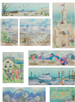 Full set of nine Beach Walk Fabric Art Prints.