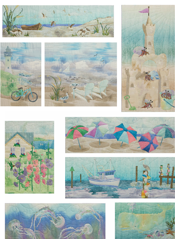 Full set of nine Beach Walk Fabric Art Prints.