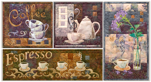 All four blocks of Coffee Classics are grouped together, showing coffee cups in a range of colors from cafe au lait to dark espresso, and from cream to lavender.