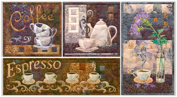 All four blocks of Coffee Classics are grouped together, showing coffee cups in a range of colors from cafe au lait to dark espresso, and from cream to lavender.