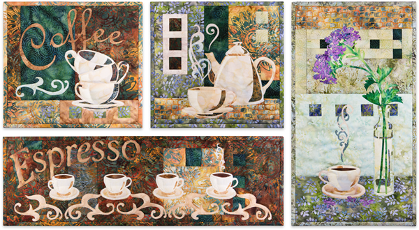 All four blocks of Coffee Classics are grouped together, showing coffee cups in a range of colors from cafe au lait to dark espresso, and from cream to lavender.