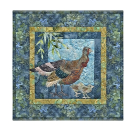 Quilt block of a mama turkey and her chicks