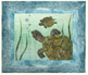 Quilt block of a pair of river turtles under water.