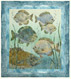 Quilt block of a school of fish in a river.