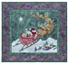 Quilt block of Santa guiding his reindeer through the sky over a sleeping village in the dead of night, towards the North Star.