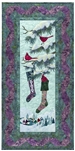 Quilt block of cardinals hanging stockings in a tree.
