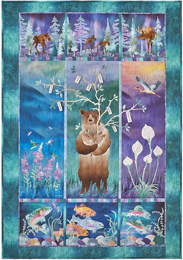 Nine-block quilt design honoring the forests and the creatures that inhabit them