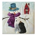A snowman tells a riveting tale to a bunny and a bear cub, with a schoolhouse decorated for the holidays visible in the background. Laser cut fabric kit.