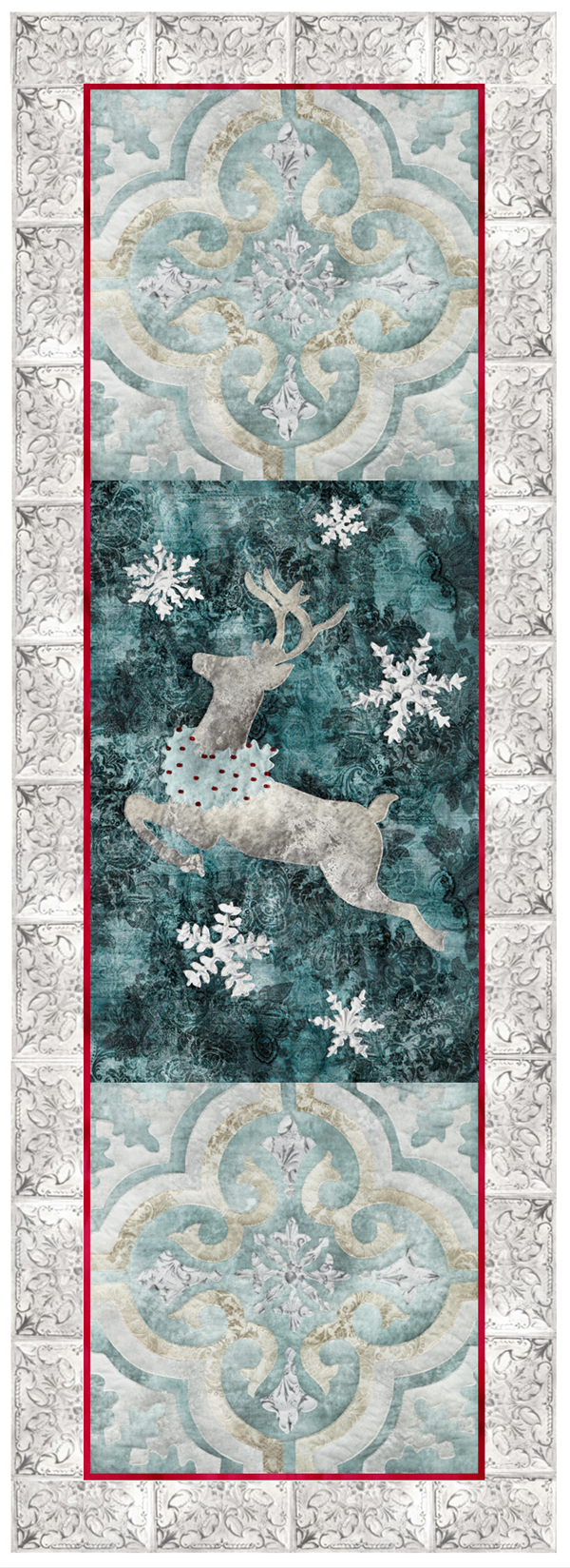 laser cut fabric kits for Joyeux Noel Reindeer Right-side 3-block group quilt block