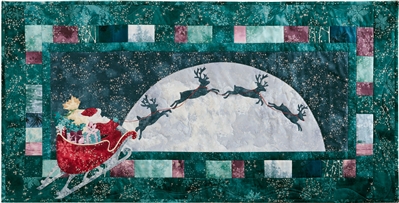 Reindeer lead Santa's sleigh around the world and across the moon.