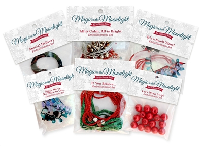 The Complete Magic in the Moonlight Embellishment Set includes beads, rhinestones, embroidery floss, metallic cord, Angelina Fibers, and more.