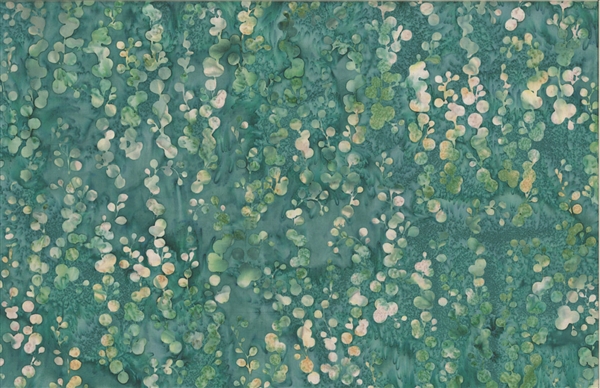 Batik fabric print of string of pearls in tones of blue green turquoise