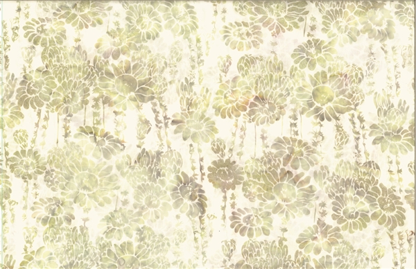 Batik fabric print of succulents and flowers in neutral tones