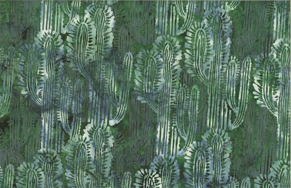Batik fabric print of cactus in tones of deep green