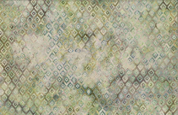 Batik fabric print in southwest geometric design in tones of green and neutrals