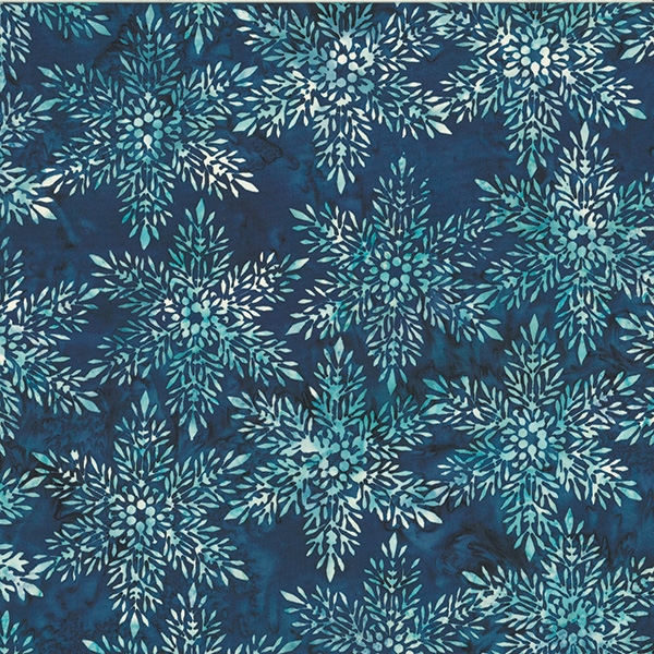Batik fabric in snowflake print in navy blue tones