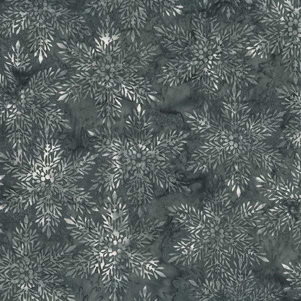 Batik fabric in snowflake print in pewter gray tones
