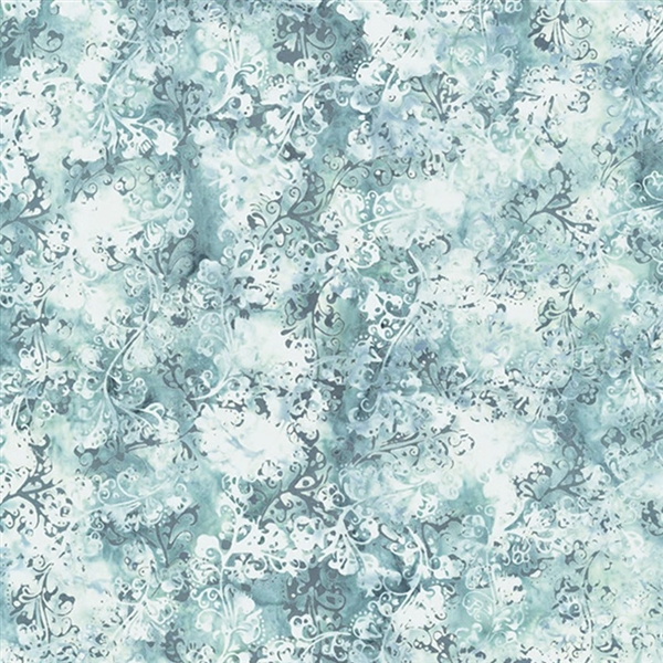 Batik fabric in a wintery swirl print in cool blue and gray tones