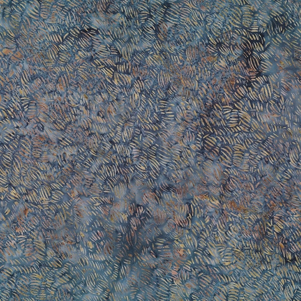 Batik fabric in hash mark print in dusty blue and brown tones