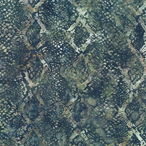 Batik fabric in diamond patterned reptile in dusty-blue with soft green undertones