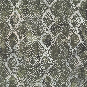 Batik fabric in diamond patterned reptile print in pale gray and olive green tones
