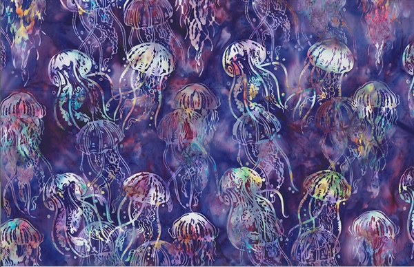 Batik fabric with a purple jellyfish print