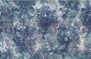 Batik fabric with a denim blue coral print
