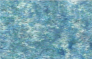 Batik fabric with an ocean wave print in light blue with sea green accents