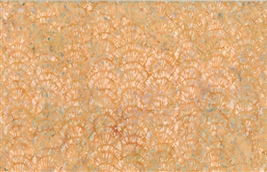 Batik fabric with a shell print in orange tones