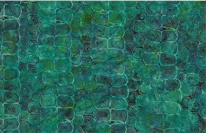 Batik fabric with a sea turtle skin print in green and blue tones