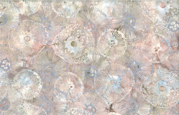 Batik fabric with jellyfish print in cream and pale blue tones