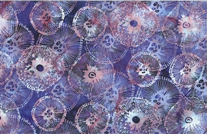 Batik fabric with jellyfish print in deep purple and soft pink tones